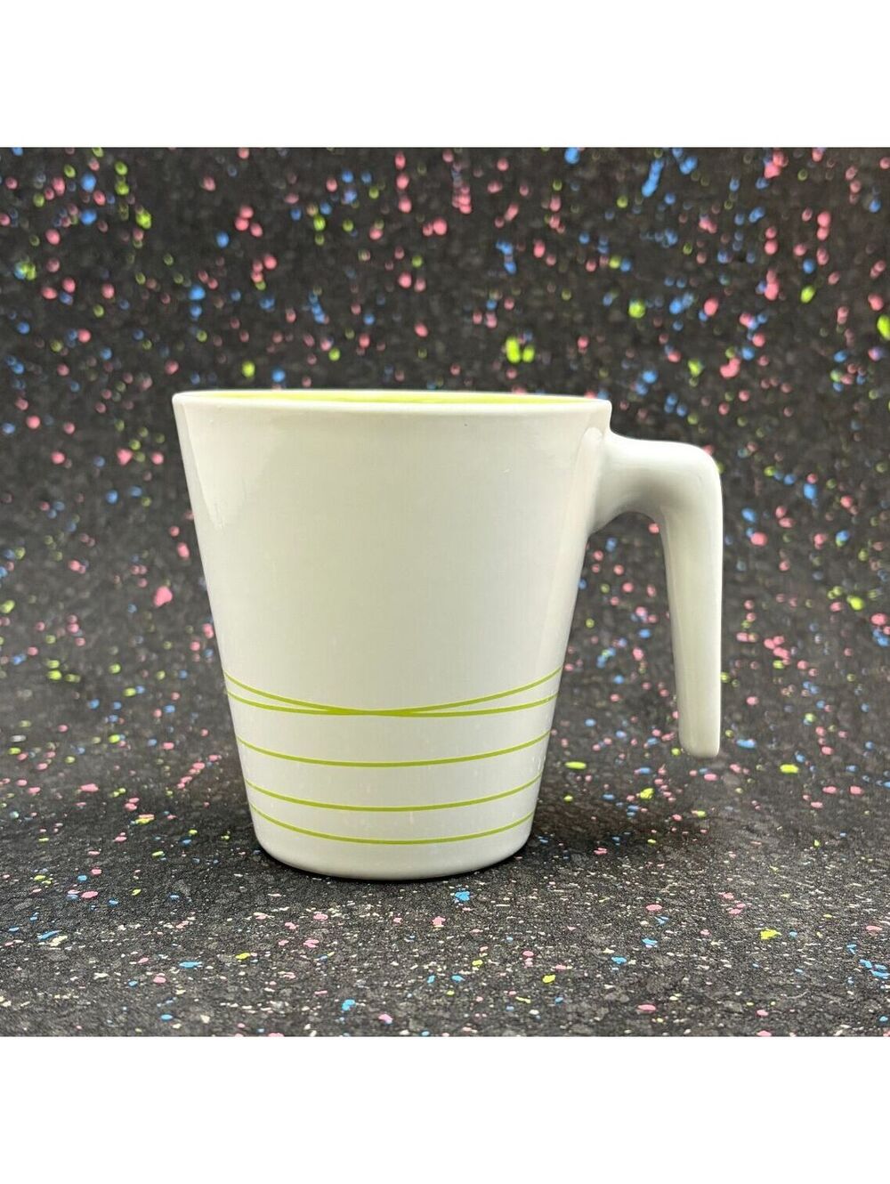 IKEA White and Lime Green Ceramic Coffee Mug with Handle